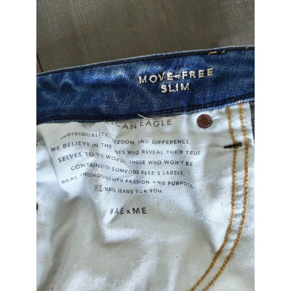 American Eagle Men’s 33x32 Distressed Ripped Slim Jeans Y2K Grunge Denim Pants - Picture 8 of 10